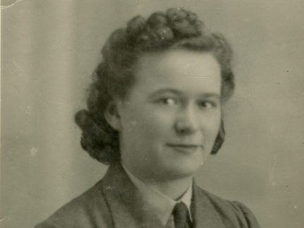 A black and white photo of Freya in uniform